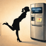 Lady kissing Smart Refridgerator